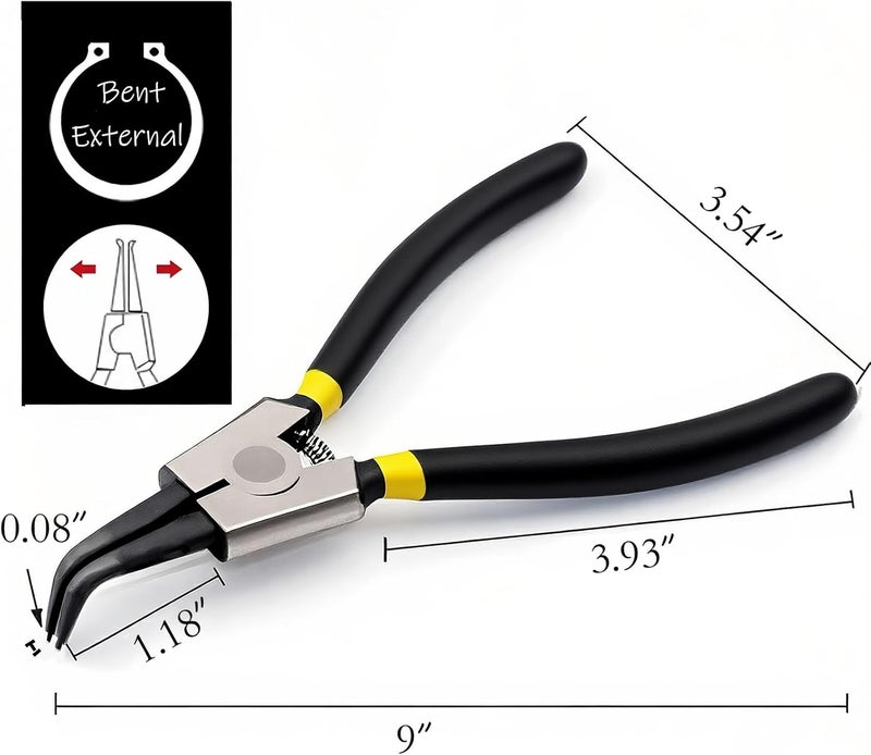 BJDSI Bent External Snap Ring Pliers 9 inch,Internal Spring,Anti-Rust,Head Size:0.08". - Image 2